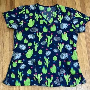 Scrub top with cacti and hedgehogs